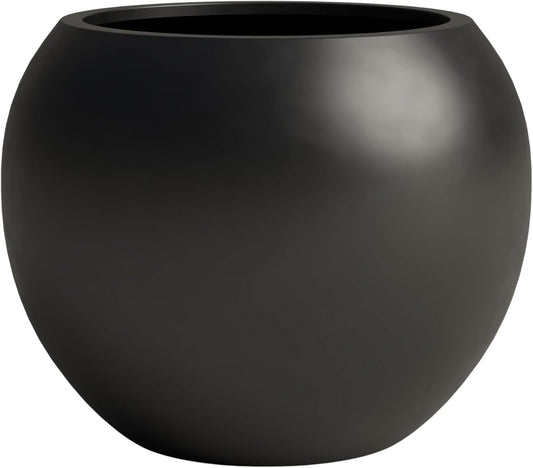 DTY Signature Mount Sherman Lightweight Durable Modern Fiberstone Sphere Planter for Indoor & Outdoor Drainage Hole & Rubber Plug Weather Resistant, 17" H x 21" Dia 14.4" Pot Opening - Large, Black