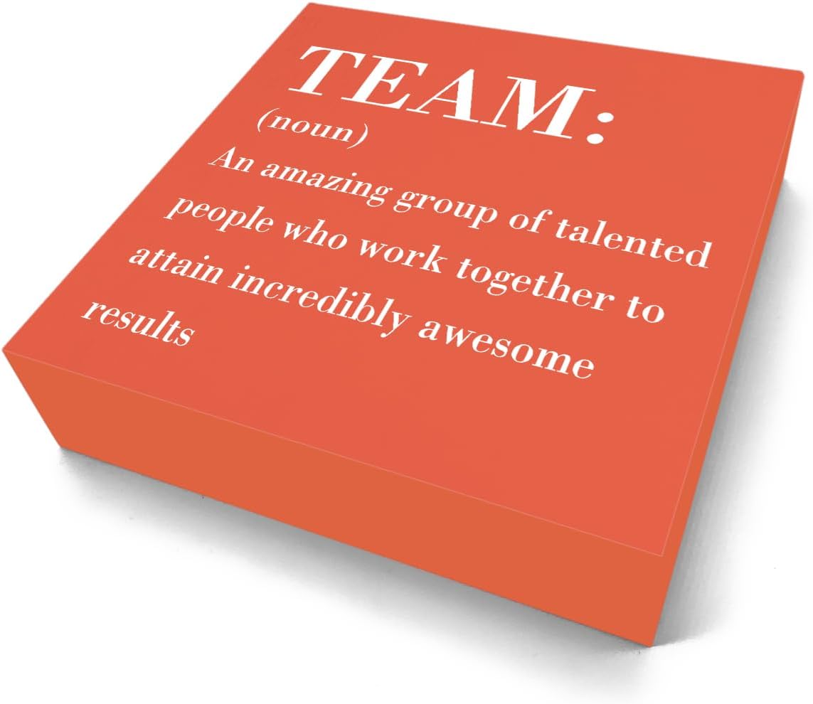 HTBIG Inspirational Team Noun Office Decor Wooden Box Sign, Rustic Black Wood Plaque for Home Desk Shelf Table Decoration, Coworker Gift, Orange