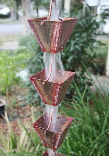 Nutshell Stores Medium Square Cups Rain Chain - Pre-Aged Copper - 11 Feet