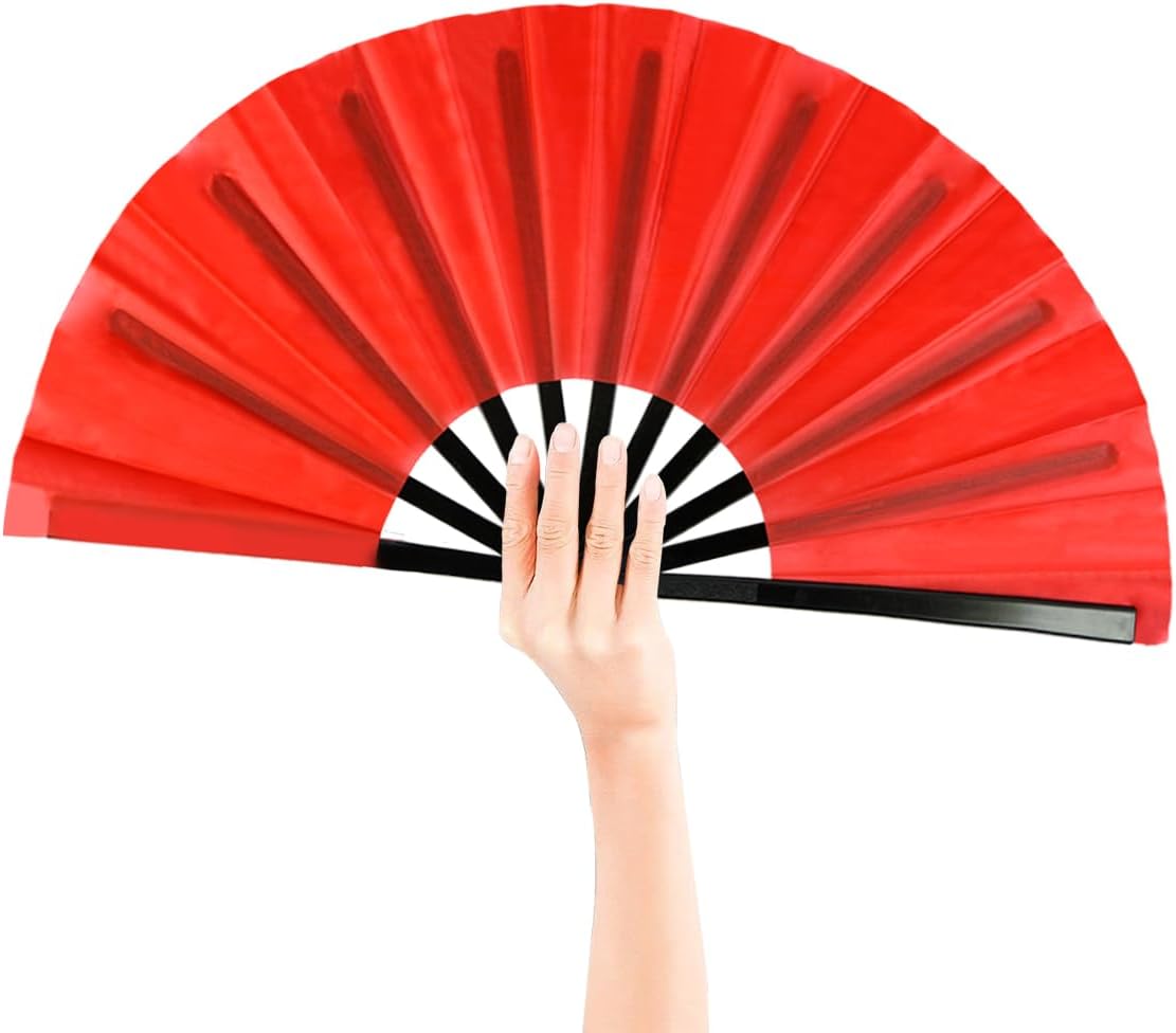 4 Pack Large Folding Hand Fan for Line Dance & Popping, Large Clap Rave Fan Chinese Kung Fu Hand Fan Decorative Folding Fans for Dance, Performance, Festival(Red,Purple,Green,Light Blue)