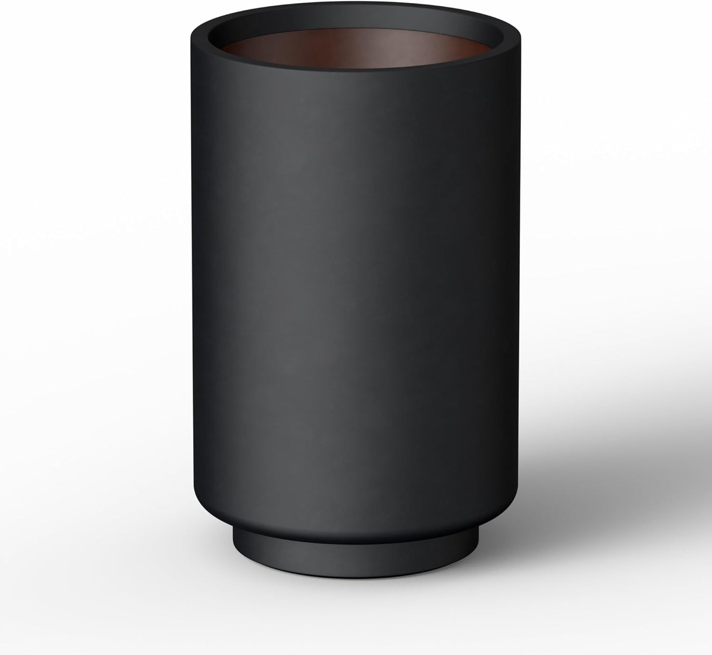 Kante 15.7 Inch Tall Concrete Planter, Round Pedestal Design Garden Pot for Indoor Outdoor Plants, Modern Garden Pot with Drainage Hole, Black Finish with Warm Brown Interior