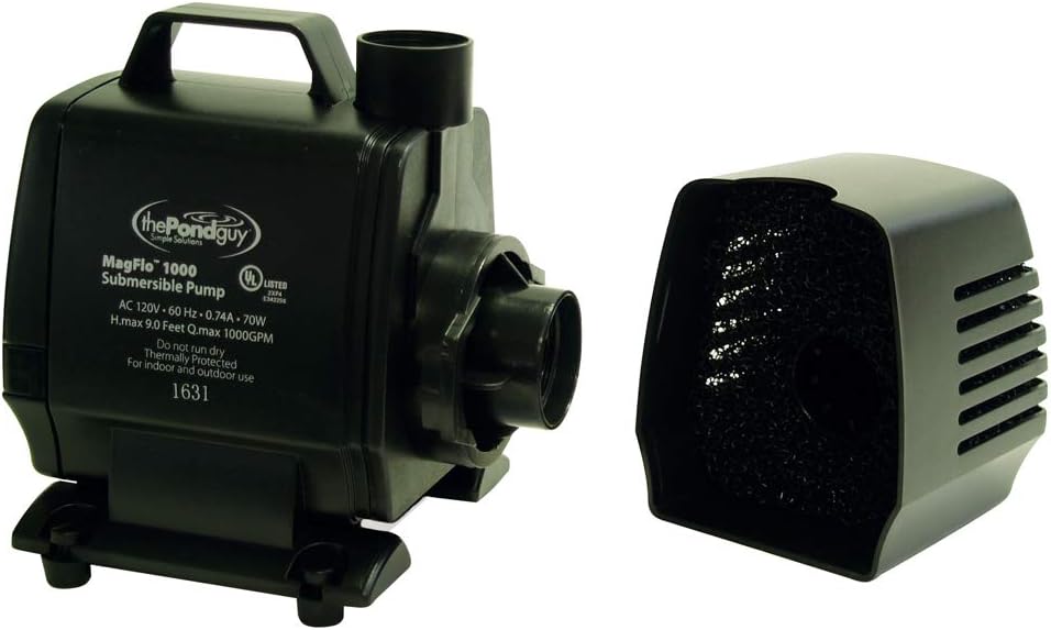 The Pond Guy MagFlo High-Efficiency Compact Pump for Small Water Gardens, Quiet Multi-Purpose System for Waterfalls, Fountains or Spitters, 1000 GPH