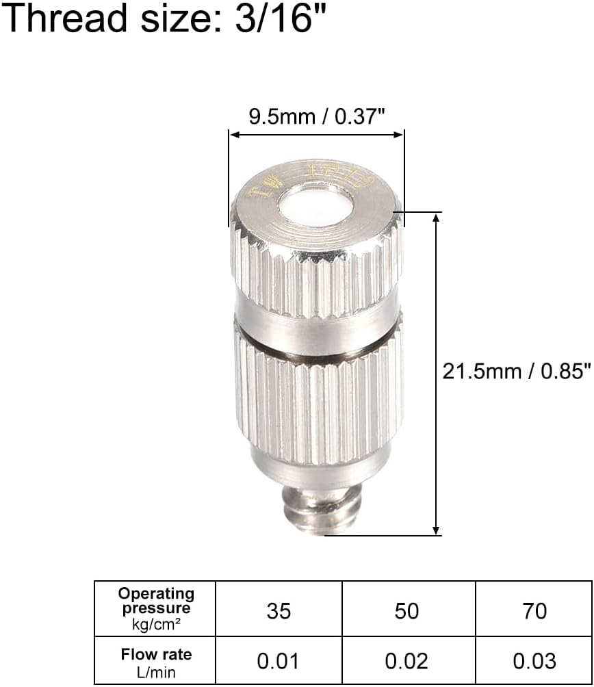 uxcell Brass Misting Nozzle - 3/16-inch Threaded 0.1mm Orifice Dia Fogging Spray Head for Outdoor Cooling System - 5 Pcs Silver Tone