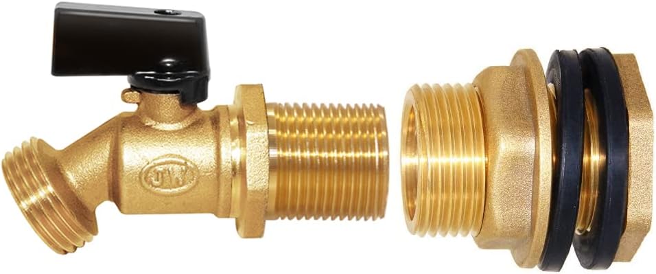 Joywayus Brass Water Container/Rain Barrel Spigot 3/4" Threaded Quarter Turn Ball Valve & 3/4" Female to 1" Male Threaded Bulkhead Fitting Water Tank Connector Fit for Garden Hose