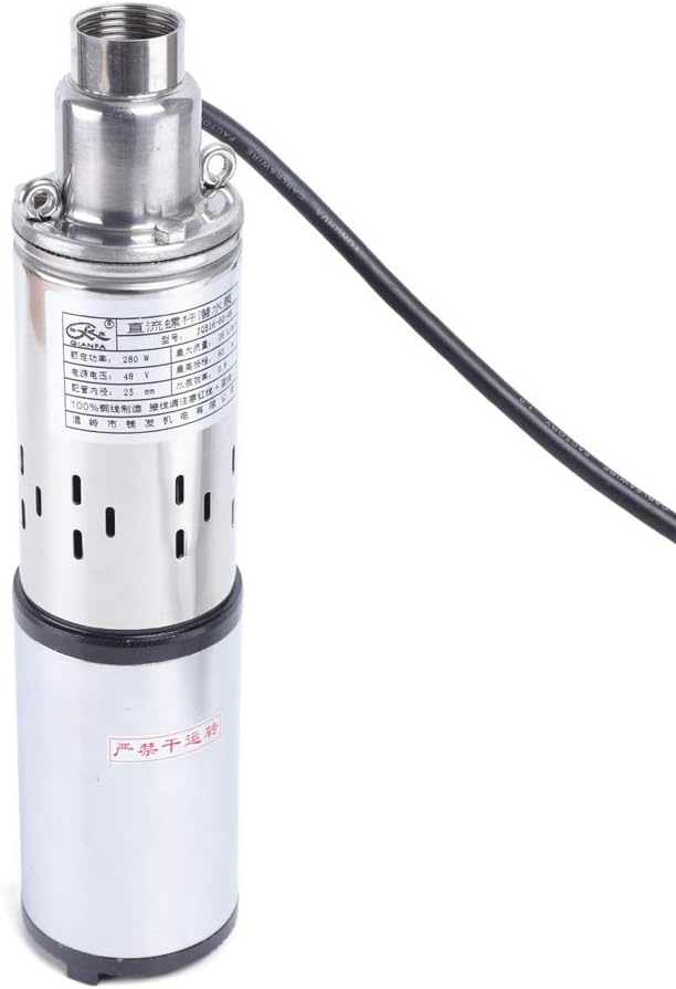 Deep Well Submersible Pump DC 48V 280W Electric Solar Powered Water Pump, 4.2 GPM Flow, 197ft Lift, Farm Ranch Irrigation Submersible Bore Hole Deep Well Pump