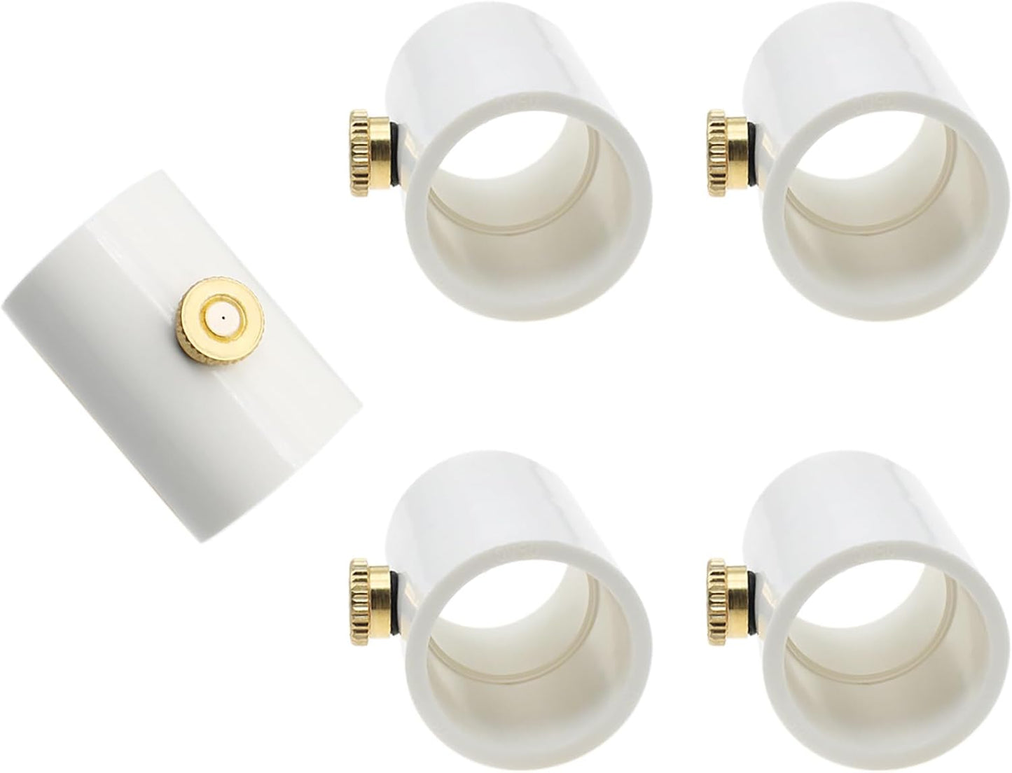5 Pcs PVC Mist Nozzle Coupling with Brass Mist Nozzle for 1/2 Inch PVC Pipe for Greenhouse Outdoor Misting Cooling System (White)