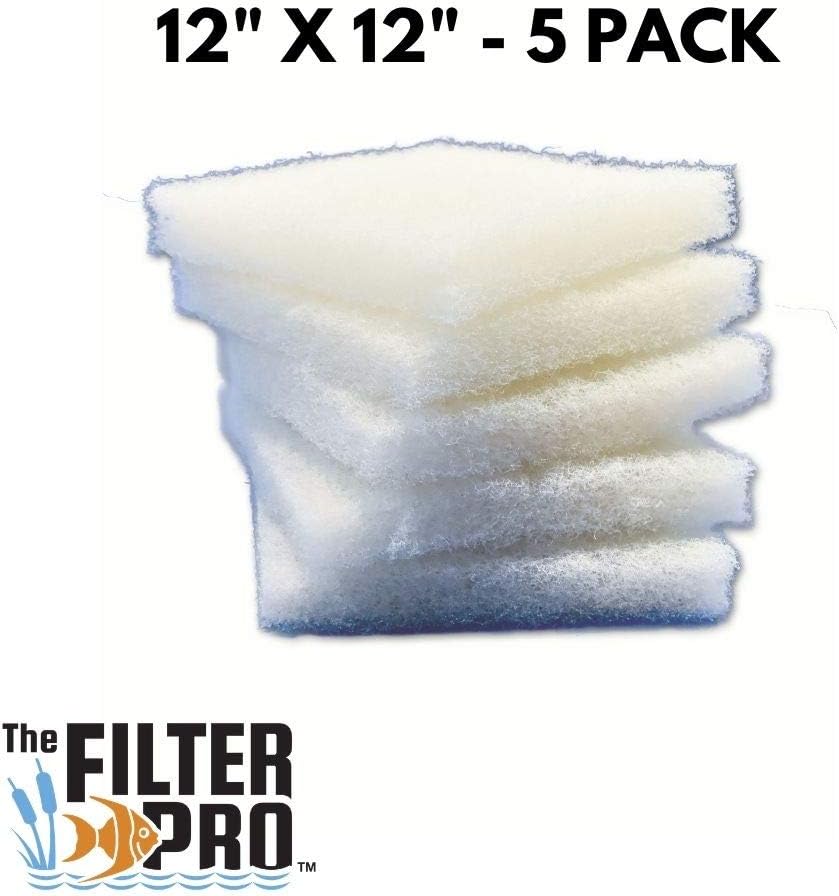 Beige Coarse Filter Media, 2" Thick, 12" x 12" Pads, 5 Pack, Perfect for Aquariums, Ponds or Water Gardens, Made in USA
