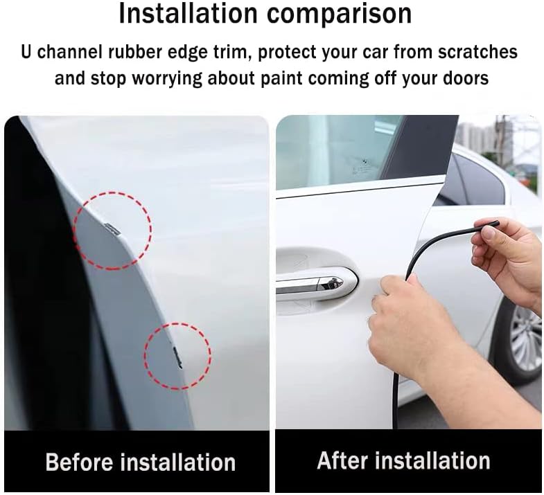 Door Edge Guard U Channel Rubber Edge Trim Self Adhesive Metal Edge Protection Guard for Most Car Doors, Hatches, Lockers, Panels (10Ft, Black)