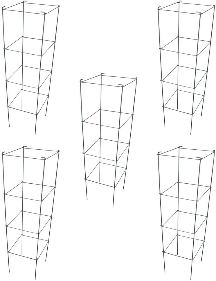 Galvanized Square Folding Tomato Cage Plant Support Stake Tower 12 inch by 46 inch, Pack of 5 Sets(
