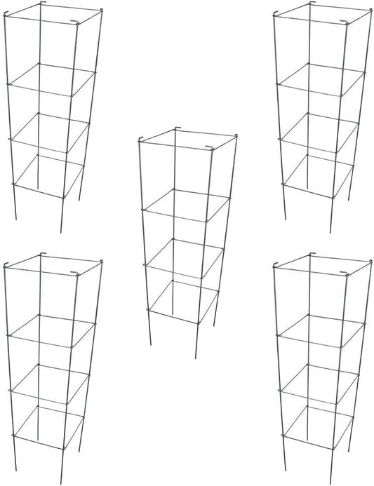 Galvanized Square Folding Tomato Cage Plant Support Stake Tower 12 inch by 46 inch, Pack of 5 Sets(