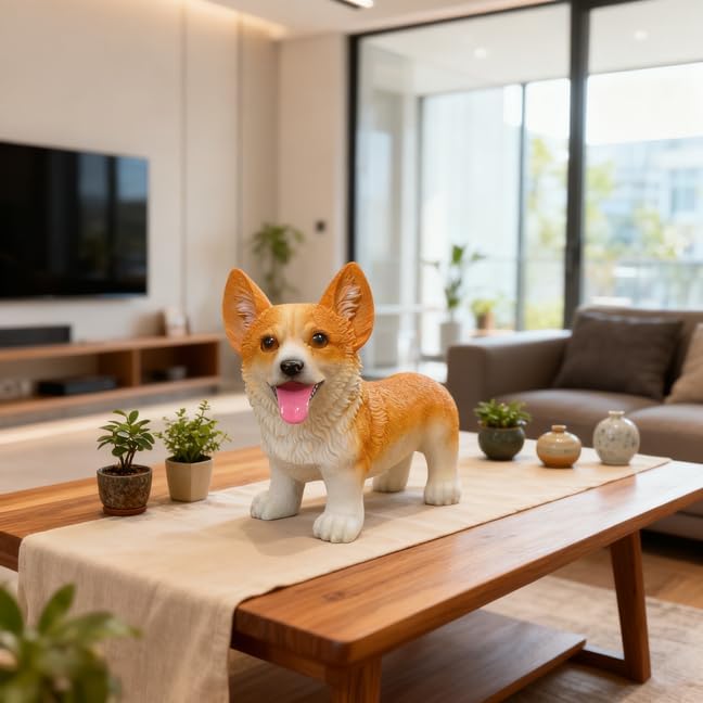 Resin Corgi Statue - Hand Painted & Fade Resistance & Weatherproof- Long Durability for Indoor and Outdoor - Garden Ornament