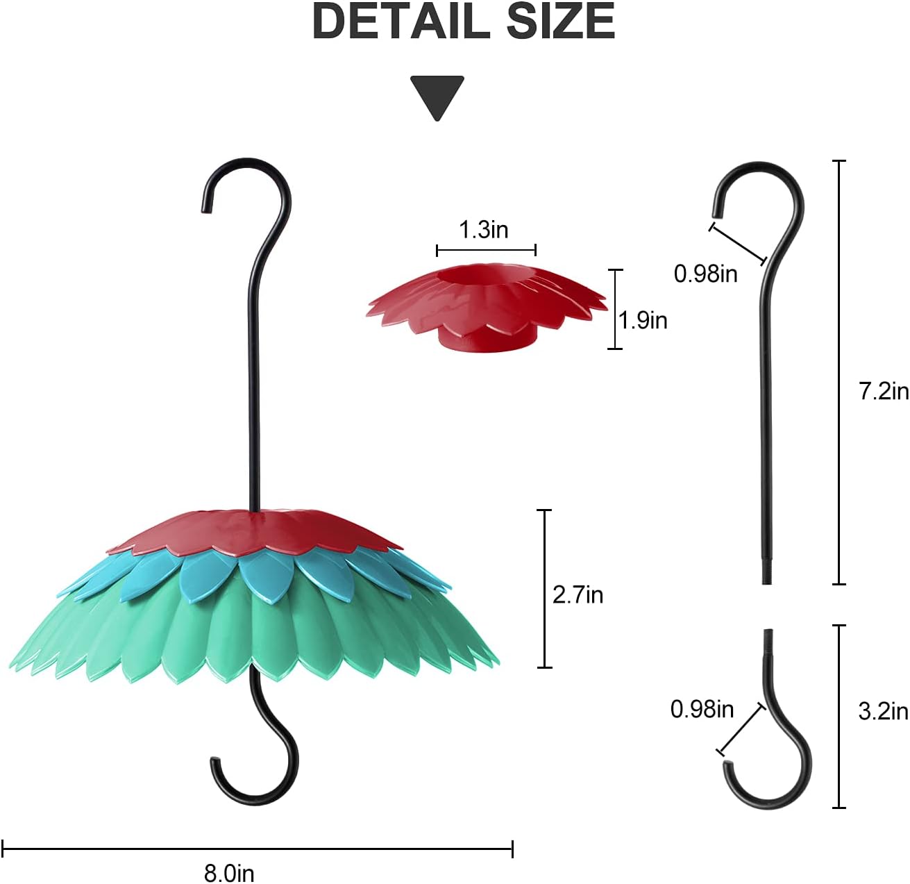 8" Nectar Defender for Hummingbird Feeder with Ant Guard, Skaithee Bird Feeder Baffle with Ant Moat & Rain Guard & Shepherd Hooks, Bright Colors Attract More Humming & Wild Birds (Green 8 inches)