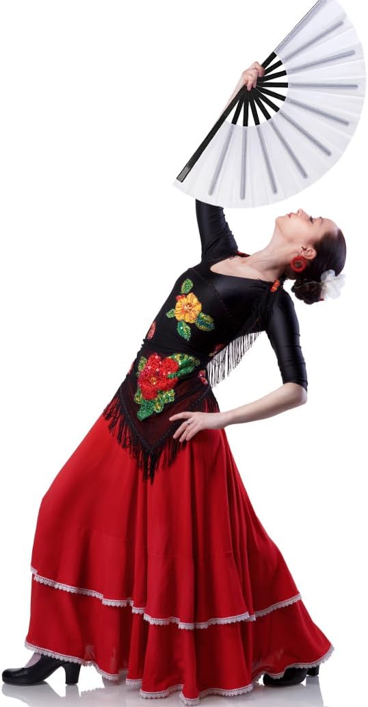 4 Pack Large Folding Hand Fan for Line Dance & Popping, Large Clap Rave Fan Chinese Kung Fu Hand Fan Decorative Folding Fans for Dance, Performance, Festival or Home Decorations(Black Pole White)
