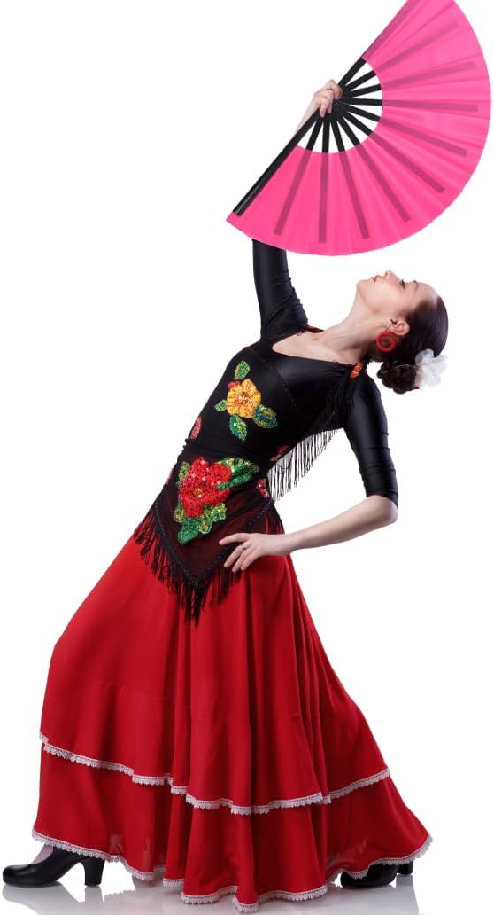 4 Pack Large Folding Hand Fan, Plastic Hand Held Folding Fans Chinese Kung Fu Hand Fan Decorative Folding Fans for Dance, Performance, Festival or Home Decorations(Black, Red, Blue, Pink)