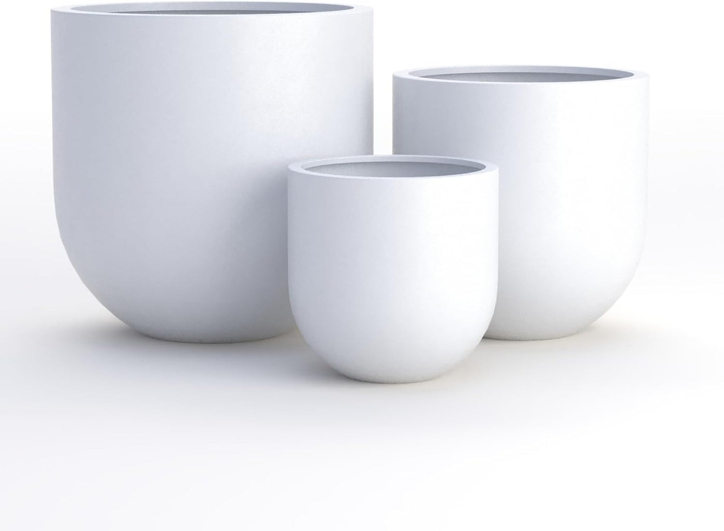 DTY Signature Mount Antero Lightweight and Durable Modern Fiberstone Bullet Shaped Planter Indoor & Outdoor Drainage Hole & Rubber Plug Weather Resistant, 12" H x 12" Dia, 10.2" Opening - Small, White