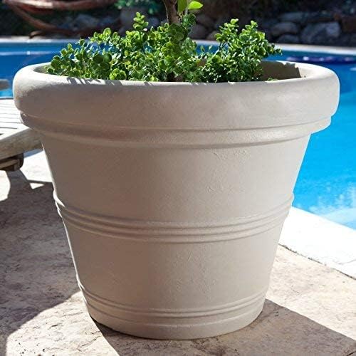 Crescent Garden Brunello Classic Rolled Rim Planter Pot, Indoor/Outdoor Weather-Safe Round Plant Pot, 27'' (Weathered Concrete)