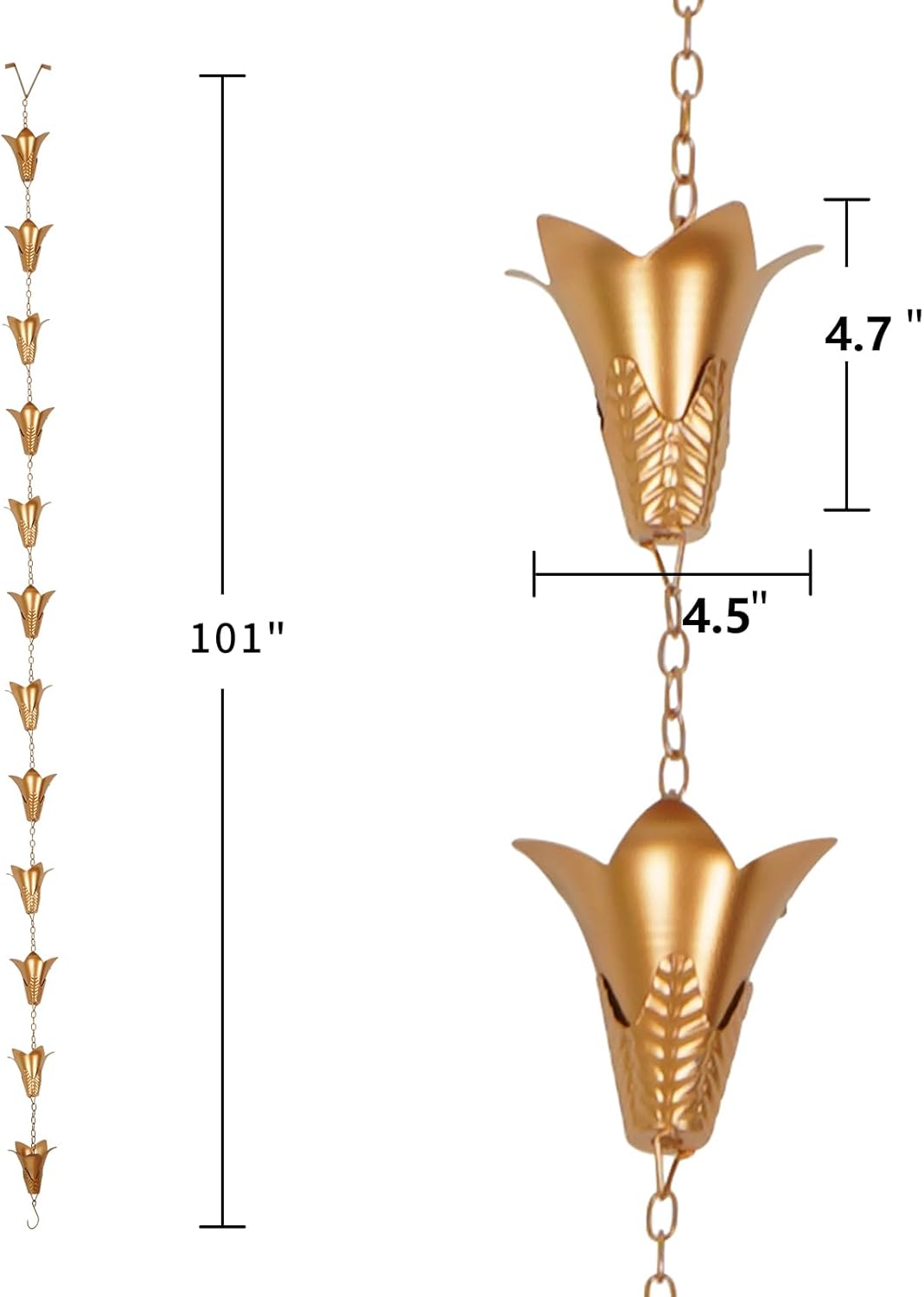 Topadorn Rain Chain Iron Gutter Chains with 12 Rain Collector Thick Iron Flower Cups Garden Decoration, 8.5 FT Rain Chain for Outdoor Ornament, Replacement for Downspout