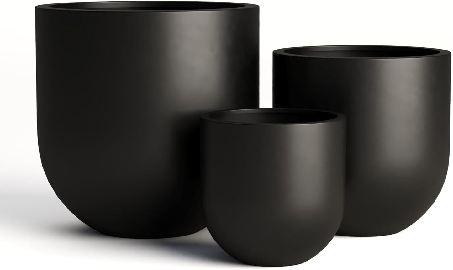 DTY Signature Mount Antero Lightweight and Durable Modern Fiberstone Bullet Shaped Planter Indoor & Outdoor Drainage Hole & Rubber Plug Weather Resistant, 12" H x 12" Dia, 10.2" Opening - Small, Black