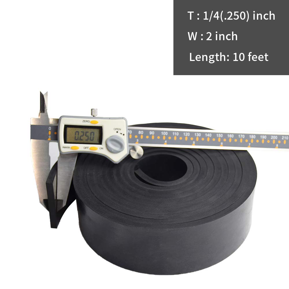 DOBTIM Neoprene Rubber Strips 1/4 (.250)" Thick X 2" Wide X 10' Long, Solid Rubber Rolls Use for Gaskets DIY Material, Supports, Leveling, Sealing, Bumpers, Protection, Abrasion, Flooring, Black