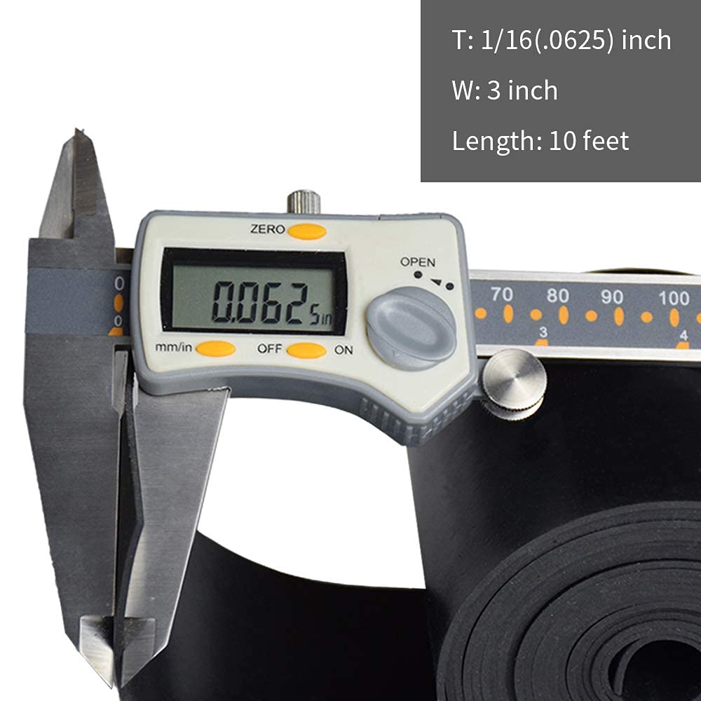 DOBTIM Adhesive Neoprene Solid Rubber Strips 1/16 (.062)" Thick X 3" Wide X 10' Long, Self Stick Rubber Sheet Non-Slip Insulation