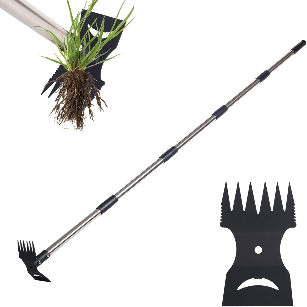 Weed Puller Tool, 78" Manual Weeder Remover Tool, 2 in 1 Stand Up Rake for Garden