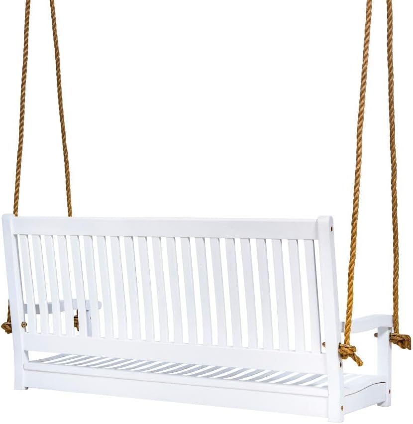 East Green Hayden 4 Foot White Porch Swing - Outdoor Bench Swing Crafted from Naturally Weather-Resistant Acacia Wood
