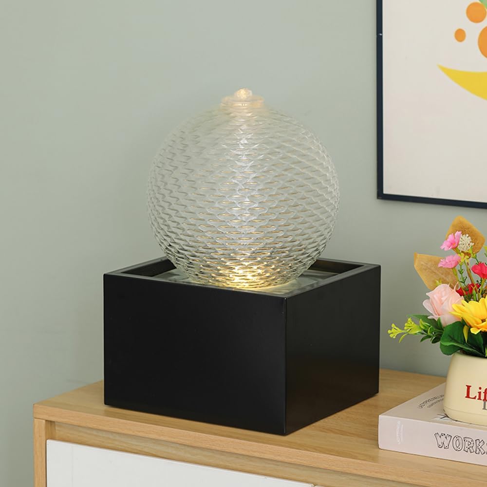 Indoor Water Feature Tabletop Ceramic Fountain Home Kitchen Office Decoration Modern Design Style (Black biger Size)