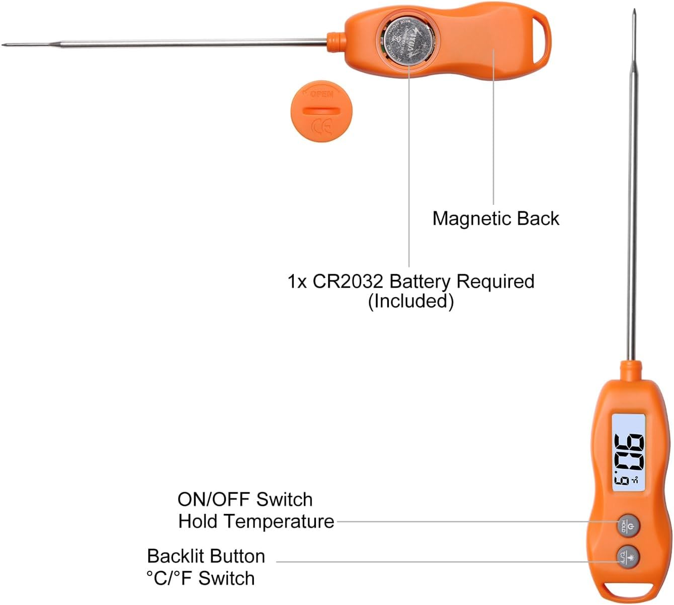 Digital Meat Thermometer Backlight,Waterproof Instant Read Food Thermometer for Cooking Grilling BBQ Baking Liquids Beef Turkey (Orange)