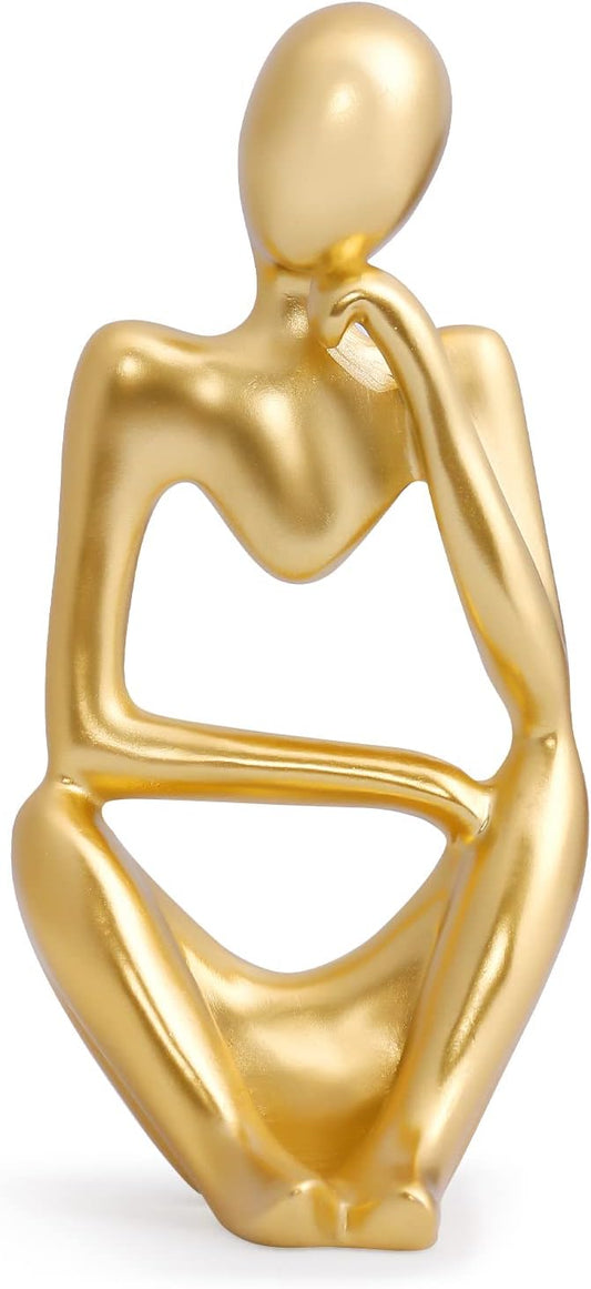 INNOLITES Resin Statue Thinker Style Decoration Abstract Sculptures Collectible Figurines for Home Decor Modern Office Shelf Desktop（Gold-Right