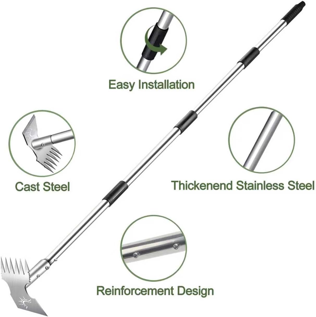 Weed Puller Tool with Long Handle, 60inch Manual Weeder Remover Tool, Stainless Steel 2 in 1 Hand Weed Rake for Gardening, Heavy Duty Uprooting Weeding Pull for Garden, Lawn,Yard, Patio