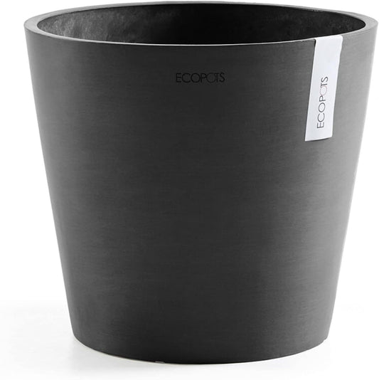 Ecopots Amsterdam Durable Modern Round Indoor/Outdoor Recycled-Based Composite Flower Pot Planter, Dark Grey, 10"