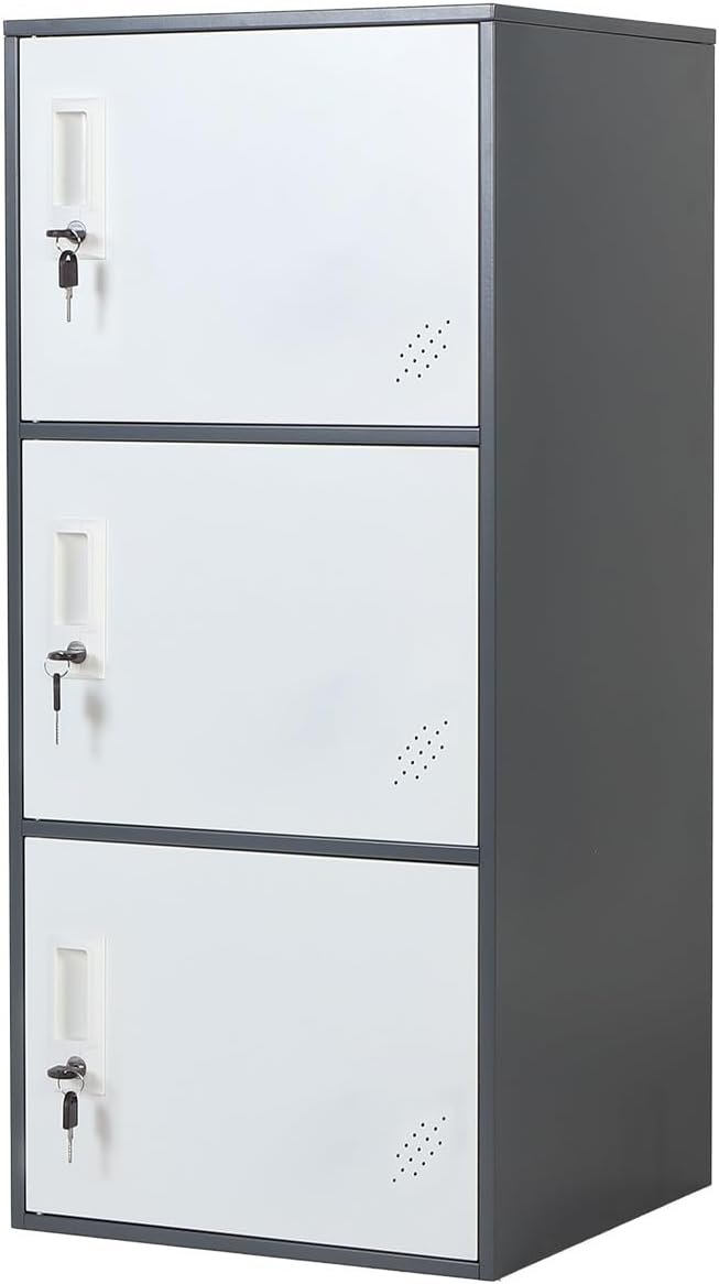 3 Door Metal Storage Locker Cabinet for Office, Home, Gym, School, Steel Cabinet to Storage File, Toys, Shoes and Sports Equipment, Locker Organizer for Gym Office Bedroom (3 Door, Grey)