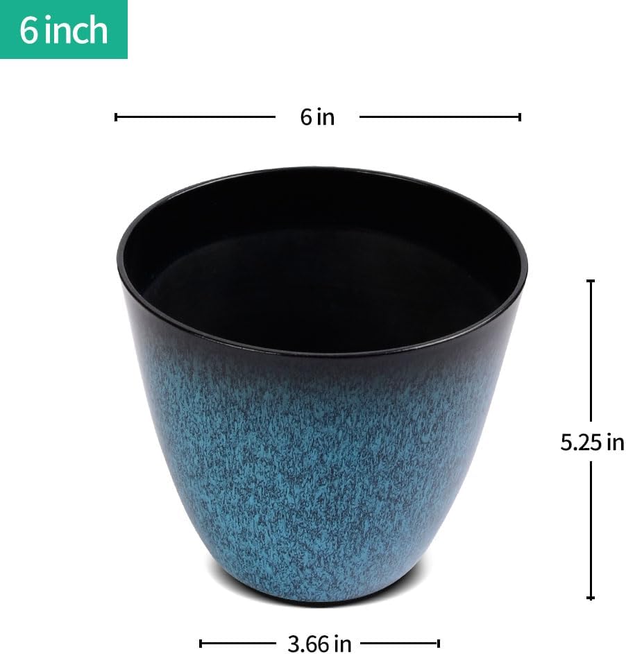 3Pack Plant Pots Durable Decorative Flower Pots,6 Inch Planter Set for Indoor and Outdoor Plants,Flowers,Succulents (Blue)