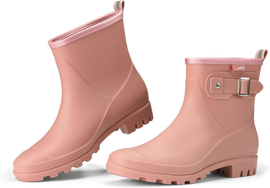 HISEA Women's Ankle Rain Boots Waterproof, Fashion Short Garden Shoes Anti-slip for Women with Comfortable Insole