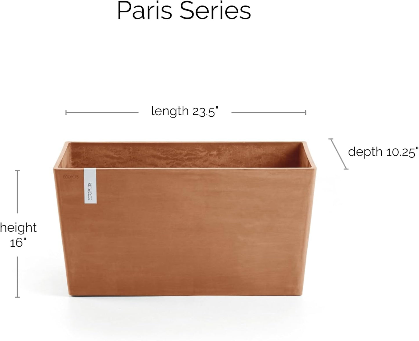 Ecopots Paris Durable Modern Rectangular Indoor/Outdoor Recycled-Based Composite Flower Planter, Terracotta Color, 23.5"