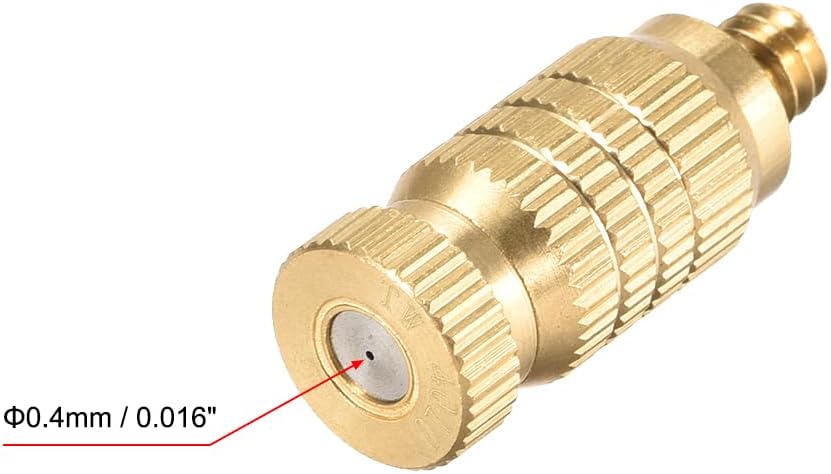 uxcell Brass Misting Nozzle - 3/16-inch Threaded 0.4mm Orifice Dia Fogging Spray Head for Outdoor Cooling System - 5 Pcs Golden