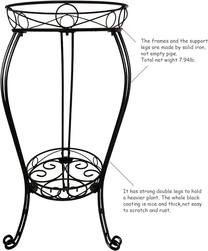 28.4 inches Tall Metal Plant Stand 11.8 Dia for Indoor or Outdoor use,2 Tier Heavy Duty Flower Pot Stand Rack 11.8 inches Diameter Holds Big Heavy Plants,Black (28.4 INCHES TALL)