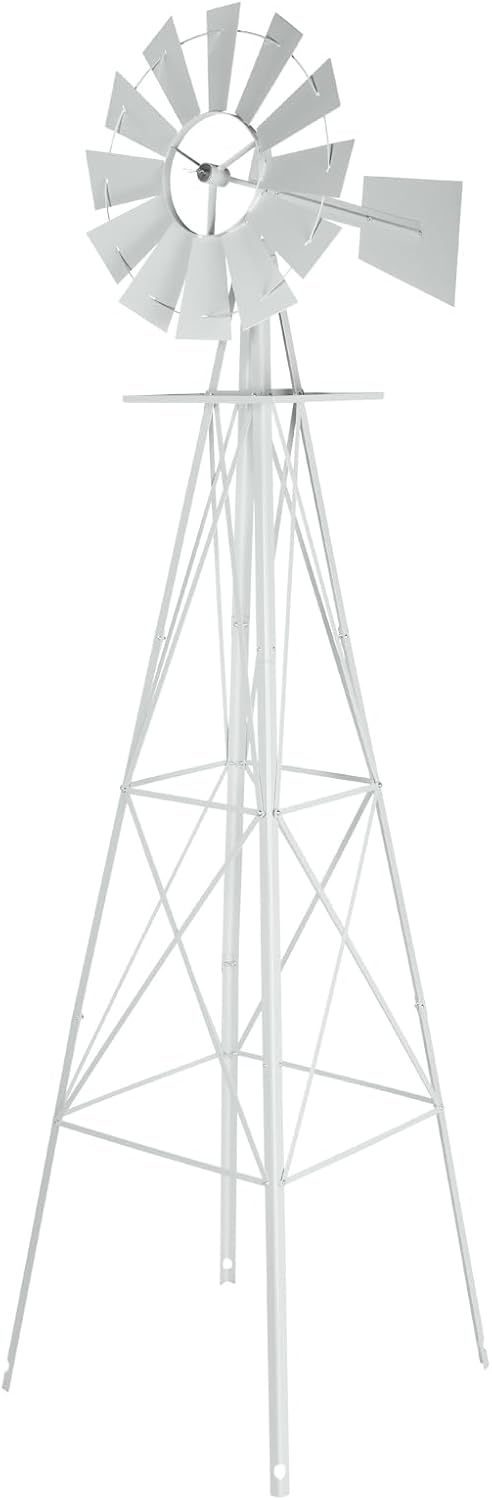 8FT Garden Windmill, Heavy Duty Metal Weather Vane, Yard Ornamental Wind Spinner, Wind Mill Decoration for Backyard Weather Resistant (White, 8ft)