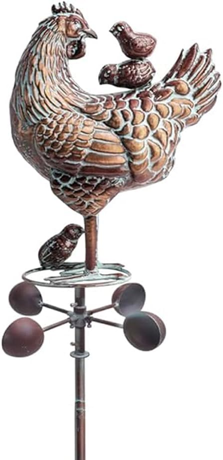 3D Large Metal Hen with Chicks Statue Spinner 79" H Kinetic Garden Chicken Sculpture Decorative Hen Wind Vane Outdoor Yard Art Antique Copper Chicken Garden Stake for Farm Patio Lawn Yard Decor