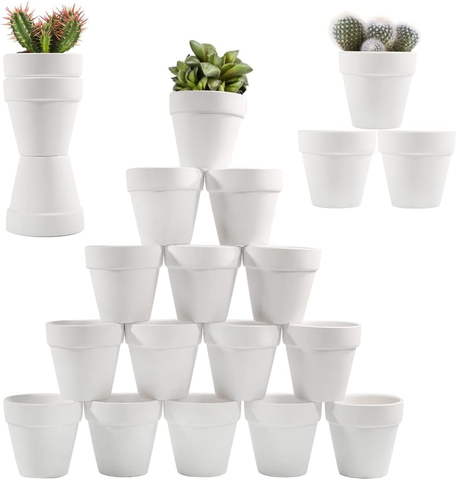 3 Inch Terracotta Pots - 22Pack Clay Flower Pots with Drainage Hole, Succulent Nursery Pot/Cactus Plant Pot. Great for Plants, Crafts, Wedding Favorn, DIY Production (White)
