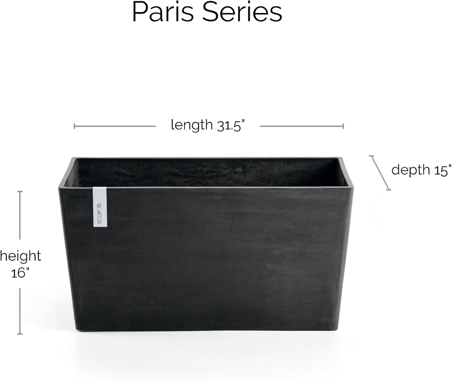 Ecopots Paris Durable Modern Rectangular Indoor/Outdoor Recycled-Based Composite Flower Planter, Dark Grey, 31.5"