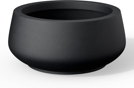 Kante 16.9" Dia Round Concrete Bonsai Planters, Outdoor Indoor Garden Plant Pot with Drainage Hole for Home, Patio, Garden, Black