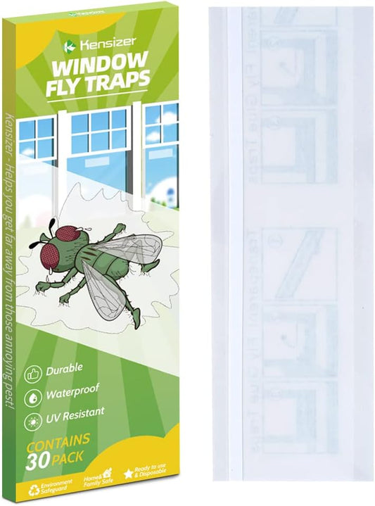 Kensizer 30-Pack Window Fly Traps for Indoors, Paper Sticky Strips, Fly Catcher Clear Windows Trap for Home, House Fly Killer Lady Bug Traps