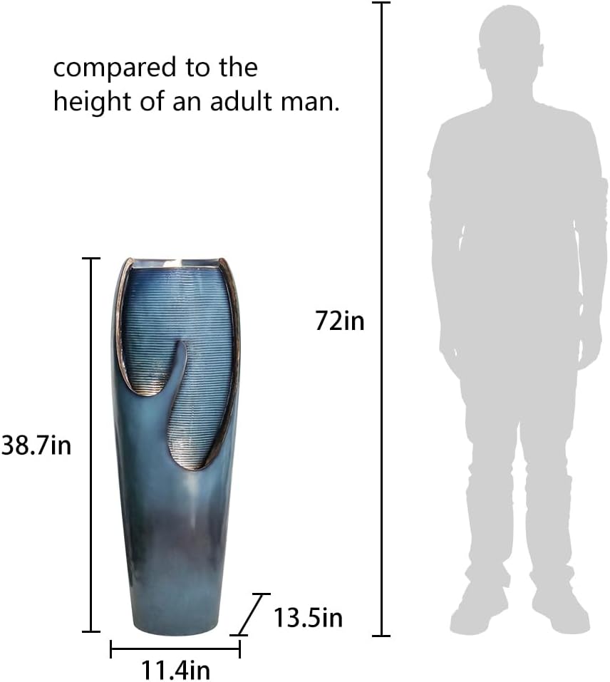 watnature 38.7”Tall Outdoor Water Fountains and Waterfalls - Indoor Water Urn Fountain, Modern Floor Standing Water Fountains with LED Lights and Pump for Garden, Patio, House Decor