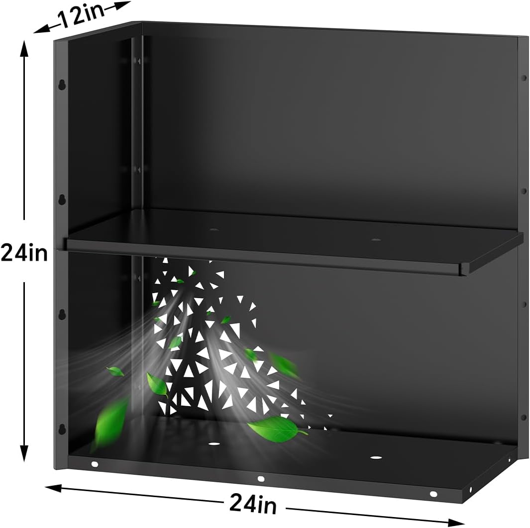 24 Inch Tall Planter Box 24Hx24Lx12W Galvanized Steel Planter with Removable Insert Shelf | Durable Rectangular Planters for Porch, Patio, Yard, Garden (Black)
