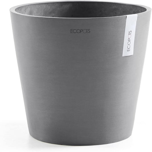 Ecopots Amsterdam Durable Modern Round Indoor/Outdoor Recycled-Based Composite Flower Pot Planter, Grey, 16"
