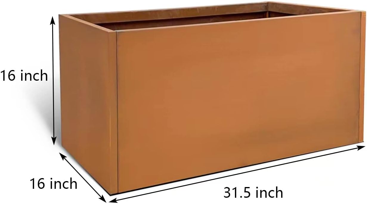 Corten Steel Planter Box Rectangular Planters Large Outdoor Planter Metal Planter Box for Tall Plant Trough Rustic Patina for Garden Yard Commercial Residential Farm 16 in x 31.5 in x 16 in
