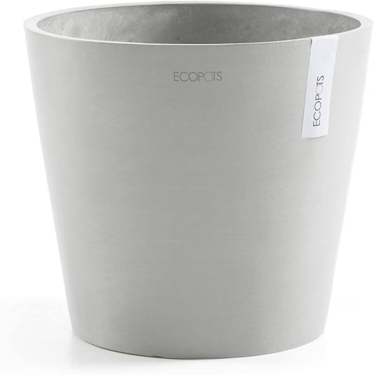 Ecopots Amsterdam Durable Modern Round Indoor/Outdoor Recycled-Based Composite Flower Pot Planter, White Grey, 16"