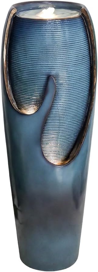 watnature 38.7”Tall Outdoor Water Fountains and Waterfalls - Indoor Water Urn Fountain, Modern Floor Standing Water Fountains with LED Lights and Pump for Garden, Patio, House Decor