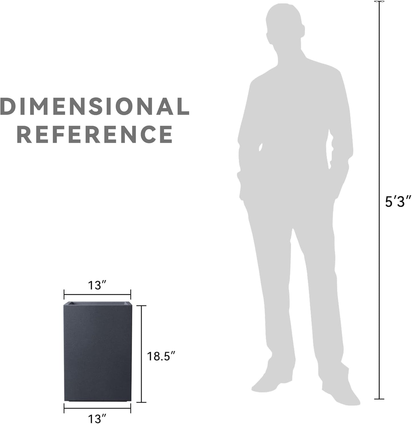 Kante 18.5" H Tall Rectangular Concrete Planters, Outdoor Indoor Lightweight Plant Pots with Drainage Hole and Rubber Plug, Modern Style for Home Garden Patio, Charcoal